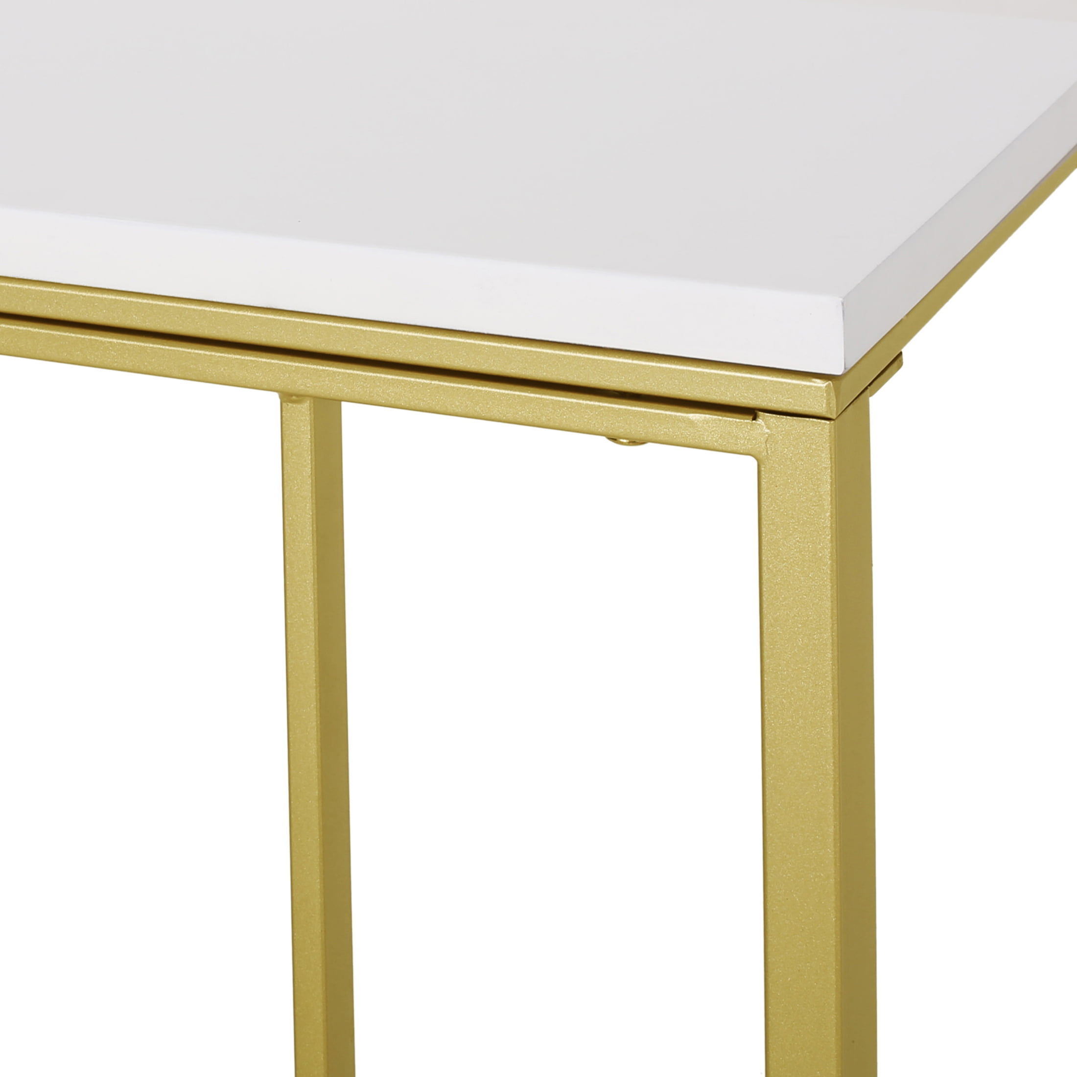 Noble House Wade Modern Glam C Side Table, Set of 2, Champagne Gold, White