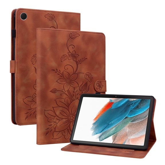 XYX for Samsung Galaxy Tab A8 10.5 Inch 2021 Release SM-X200 SM-X205 Case, PU Leather Slim Folio with Multi-Angle Stand, Brown Lily Flower