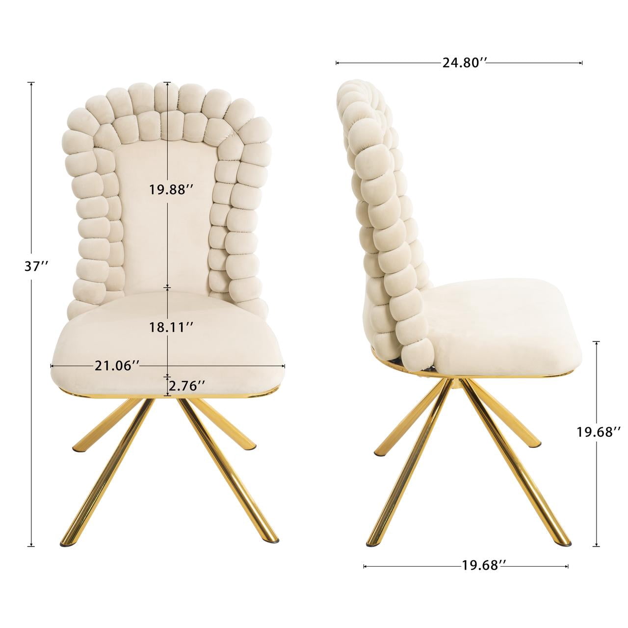 Aukfa Velvet Dining Chairs Set of 2, 360° Swivel Upholstered Accent Chairs for Bedroom/Living Room,Beige