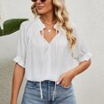 thumbnail image 2 of Blusa con cuello en V con cordón Media manga Color puro Camisa informal elegante y transpirable para mujer para citas Blanco L, 2 of 6