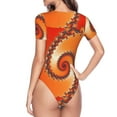 thumbnail image 4 of Daiia Orange Rotating print Women's Crew Neck Short Sleeve Bodysuit Fashion Tops Fit Casual Basic Extender Bodysuit-Small, 4 of 9