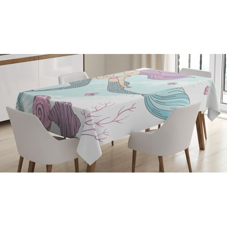 

Ambesonne Mermaid Tablecloth Rectangular Table Cover Underwater Couple 60 x84 Lilac Pale Blue