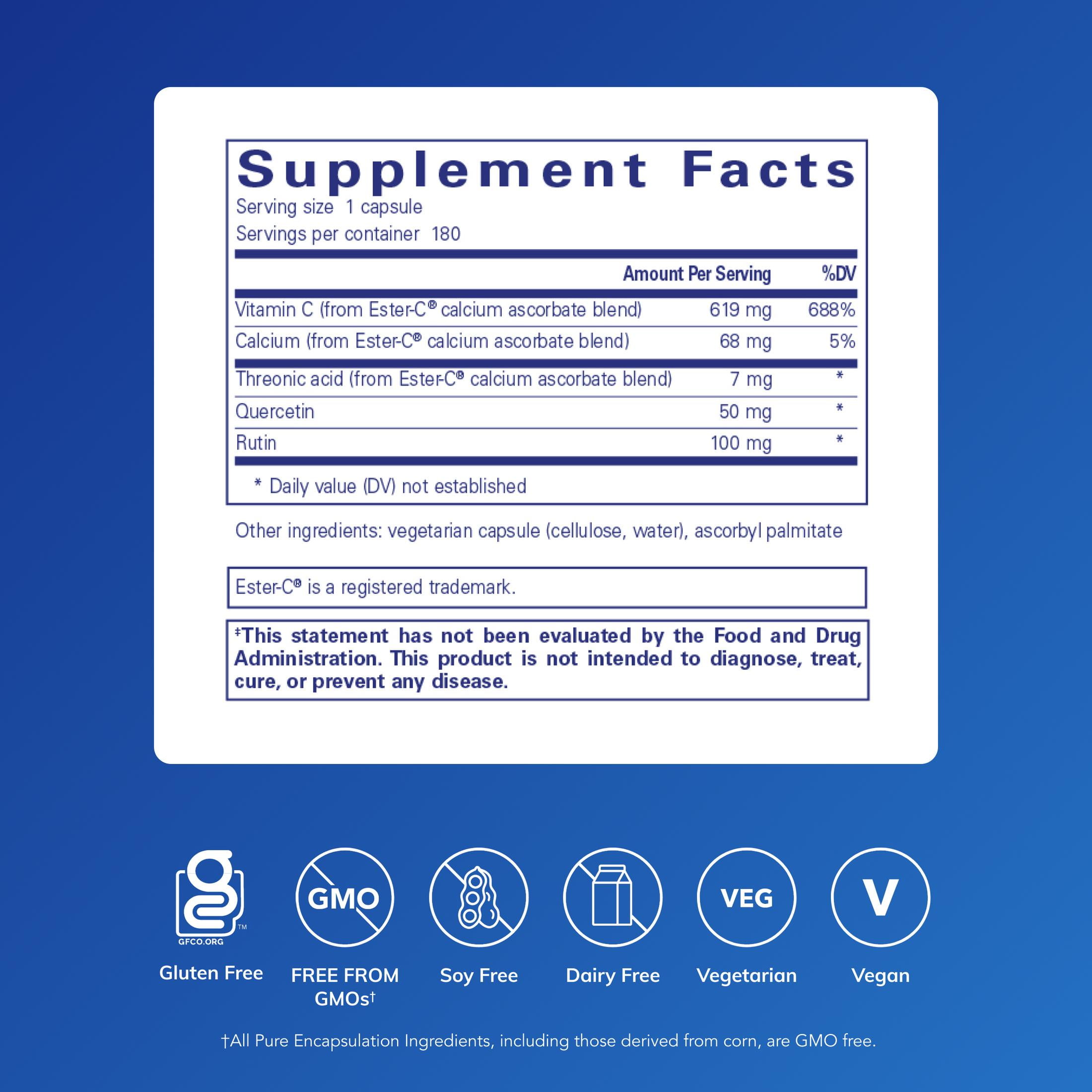 Pure Encapsulations Ester-C & Flavonoids | Vitamin C Supplement for Antioxidant, Immune and Vascular Support* | 180 counts