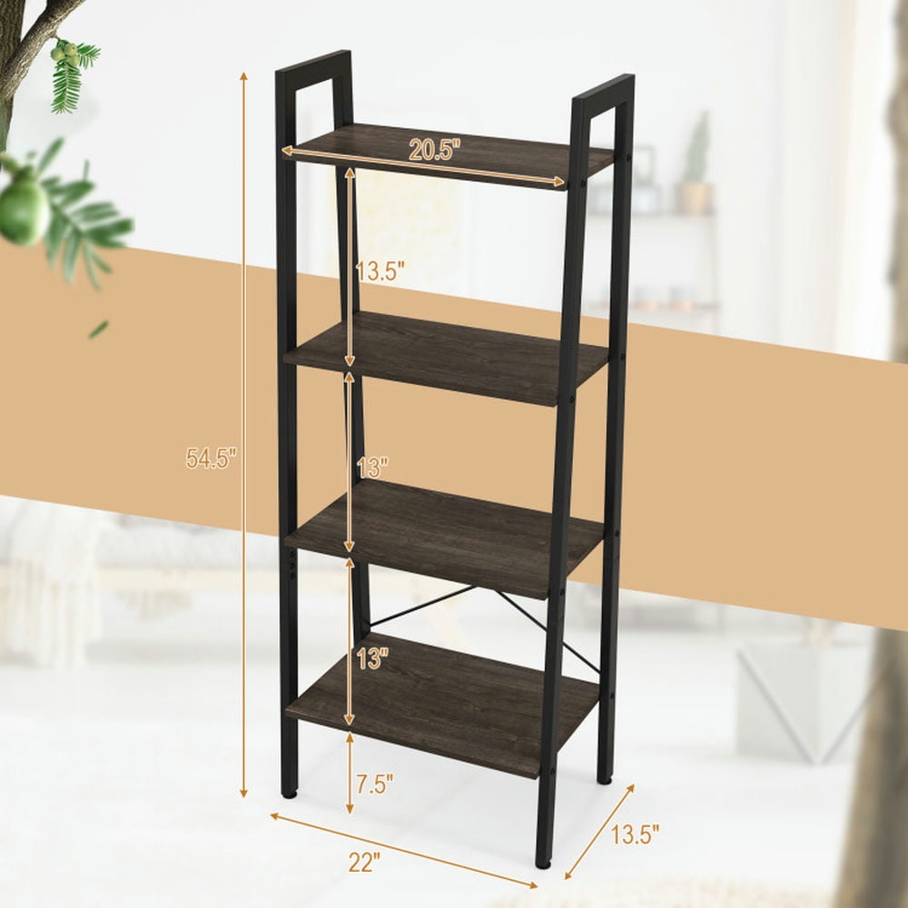 Demi Bonn 4-Tier Bookshelf with Metal Frame and Adjustable Foot Pads, Display Rack for Plants and Books, Gray