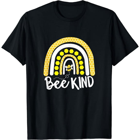 Bee Kind Cute Bumblebee Honeycomb Rainbow Unisex Short Sleeve Graphic T-Shirt