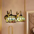 thumbnail image 3 of Yellow Stained Glass Bowl LED Wall Sconce Lighting with Mermaid Statue, 2-Light Wall Light Bronze Finish Wall Fixtures E27 for Bedroom Hallway Stairway Balcony Cloakroom, Max 40W Per Bulb, 3 of 9