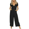 thumbnail image 2 of Babysbule Womens Long Pants Jumpsuit Women's Fashionable V-neck Button Cut Open Back Casual Short Sleeved Trousers, 2 of 8