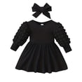 thumbnail image 1 of Gibobby Conjunto de pantalón para bebé Bebé niños niña vestidos traje color sólido manga larga vestido + diadema 2 piezas ropa(Negro,3-6 Meses), 1 of 5
