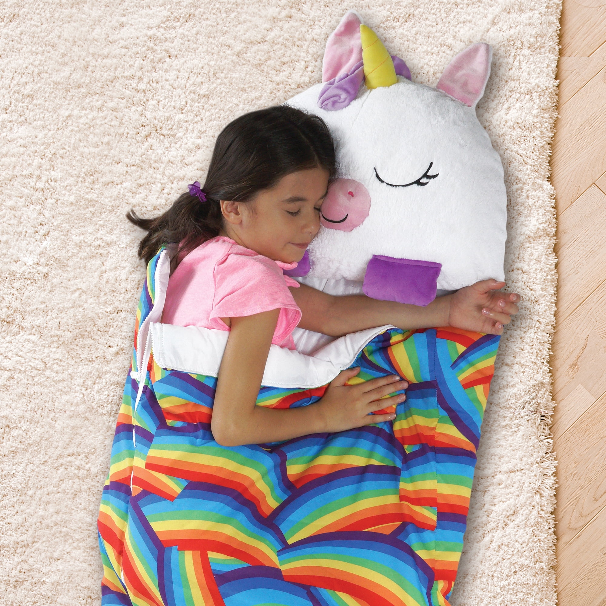Happy Nappers: Pillow & Sleepy Sack: Large - White Unicorn - 66 x 30", 2-In-1: Plush Animal Opens To Sleeping Bag, Soft Play & Nap Character, Kids 7+