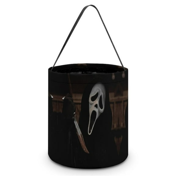 Ghostface Candy Tote Bags Halloween Trick or Treat Bucket Bag Portable Collapsible Reusable Goody Handbag