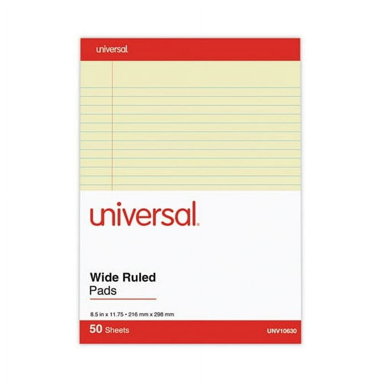 Perforated Ruled Writing Pads, Wide/Legal Rule, Red Headband, 50 Canary-Yellow 8.5 x 11.75 Sheets, Dozen Perforated Ruled Writing Pads, Wide/Legal Rule, Red Headband, 50 Canary-Yellow 8.5 x 11.75 Sheets, Dozen