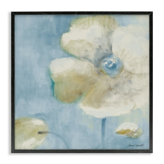 Stupell Industries White Blossom on Blue Botanical & Floral Painting Black Framed Art Print Wall Art, 12 x 12