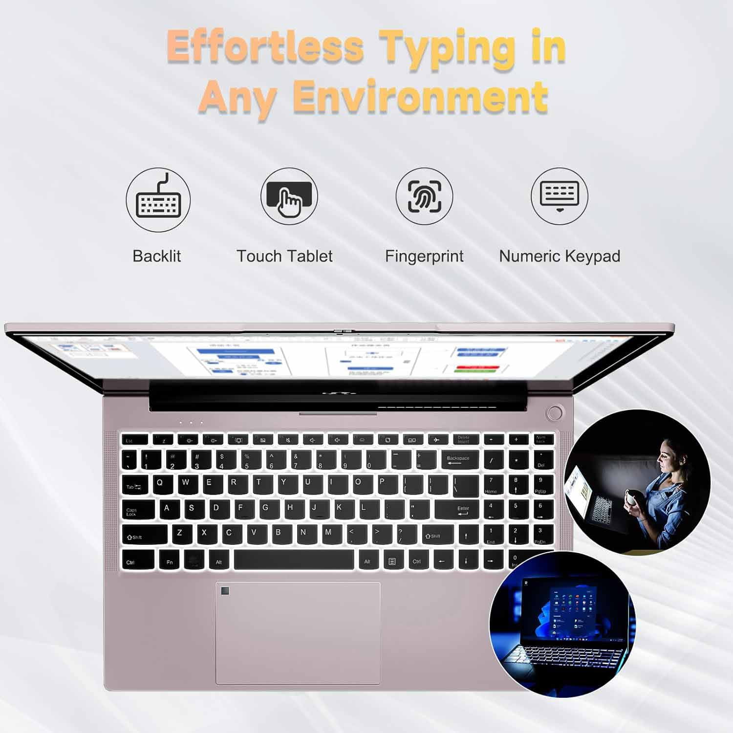 15.6 inch Laptop Computer Windows 11, with Intel N100 Processor, FHD IPS (1920x1080),16GB RAM 256 SSD（Rose Gold）