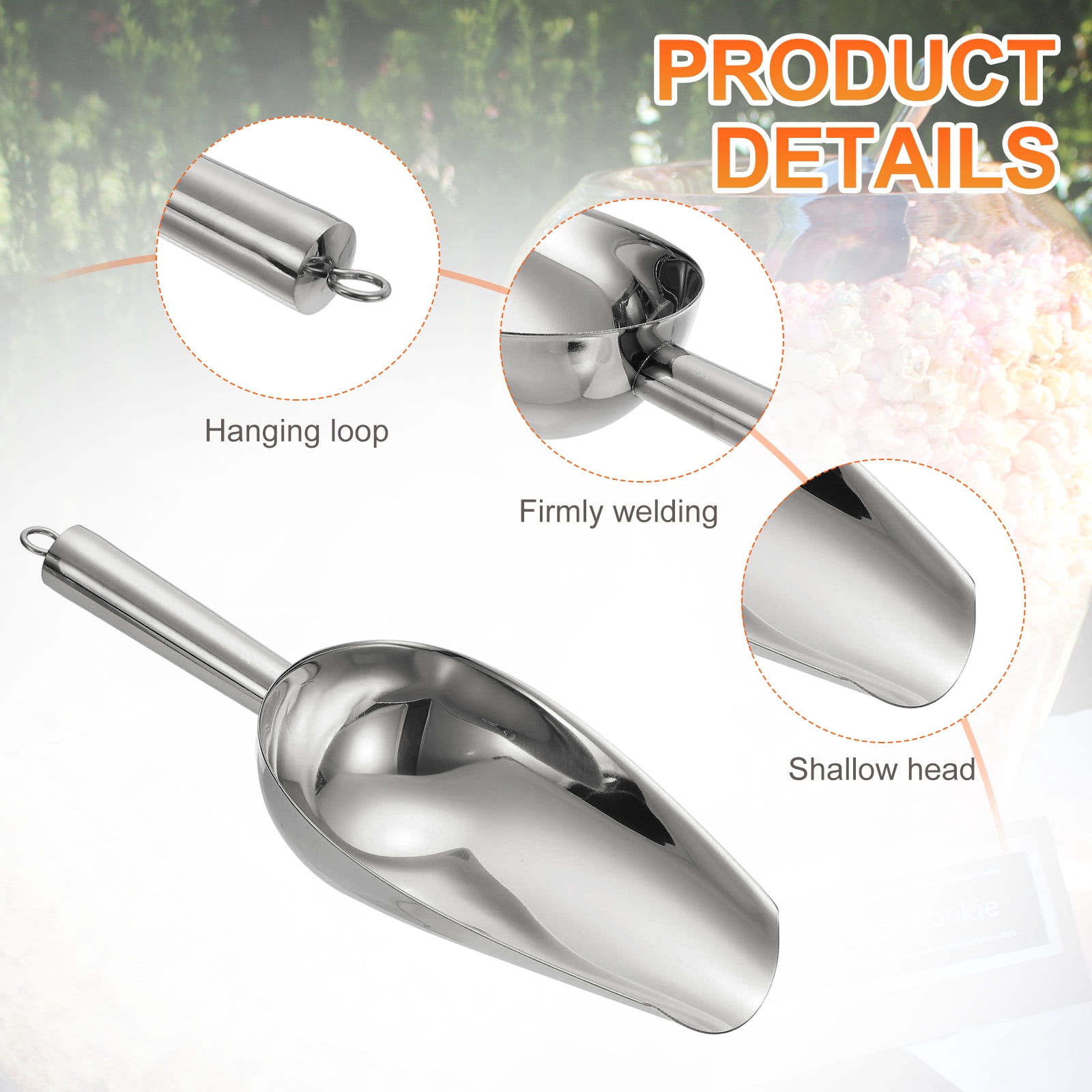 2pcs Metal Ice Scoop, 11" x 4.1"Stainless Steel Ice Scooper for Home Bar Use, Silver