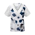 thumbnail image 5 of up to 60% off Gifts Usmixi Womens Tops Sexy Lace Hollowed Patchwork Going out Loose Fit Tee Shirts Summer Cute Flowers Print V-Neck Short Sleeve Blouses Navy m, 5 of 5