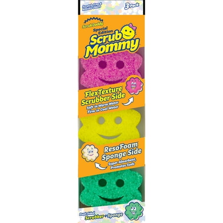 Scrub Daddy Power Flower Dual-Sided Scrubber and Sponge Scratch Free and Resists Odors, 3 Count, 1 Each