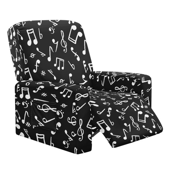 HELLHERO Soft 4 Pieces Recliner Chair Covers for Pet, Polyester Spandex Anti Spill Recliner Slipcovers for Living Room, Musical Note Design