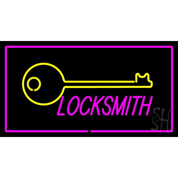 Locksmith Logo Rectangle Purple LED Neon Sign 13
