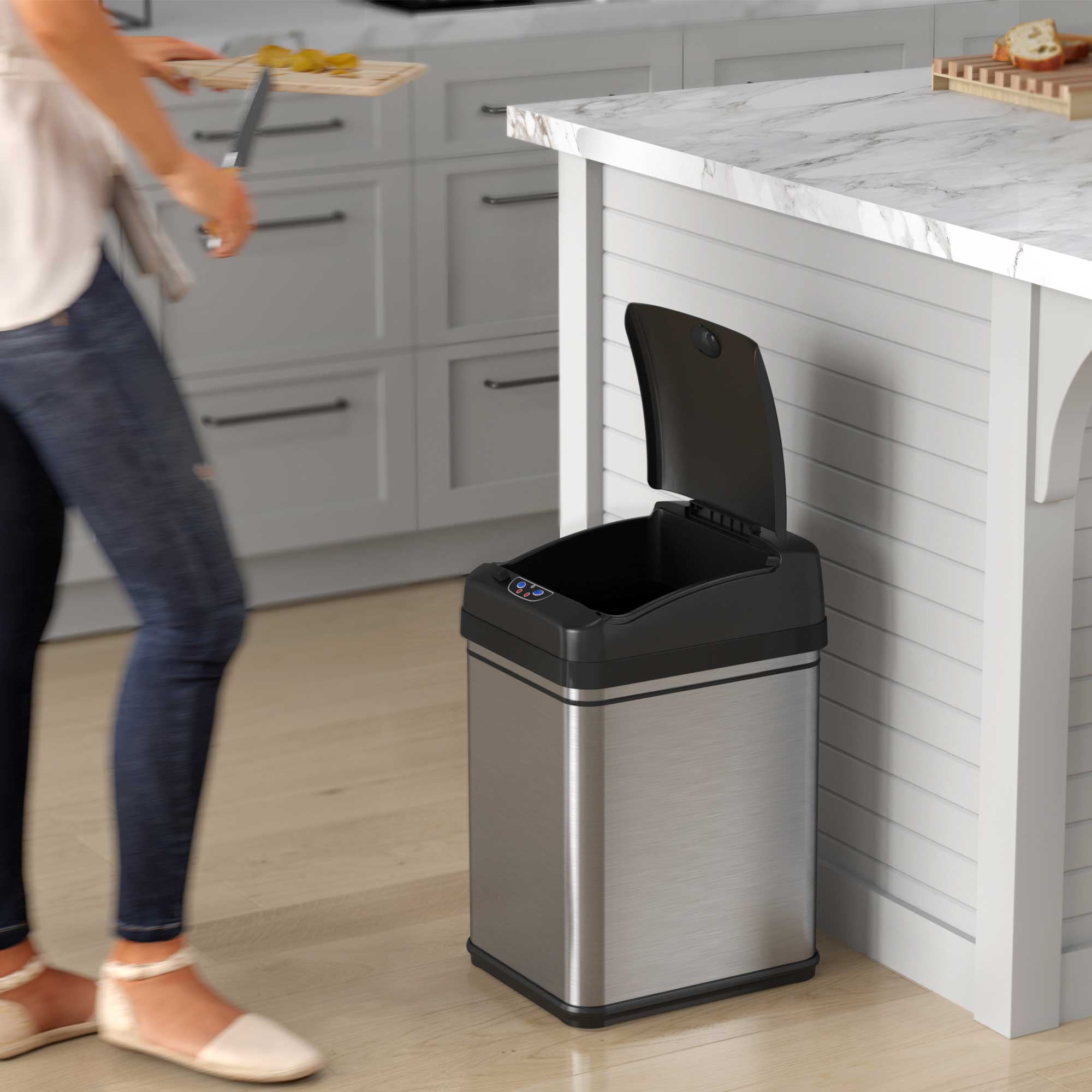 iTouchless Sensor Trash Can with Locking Lid and Odor Filter Silver Stainless Steel 8 Gallon