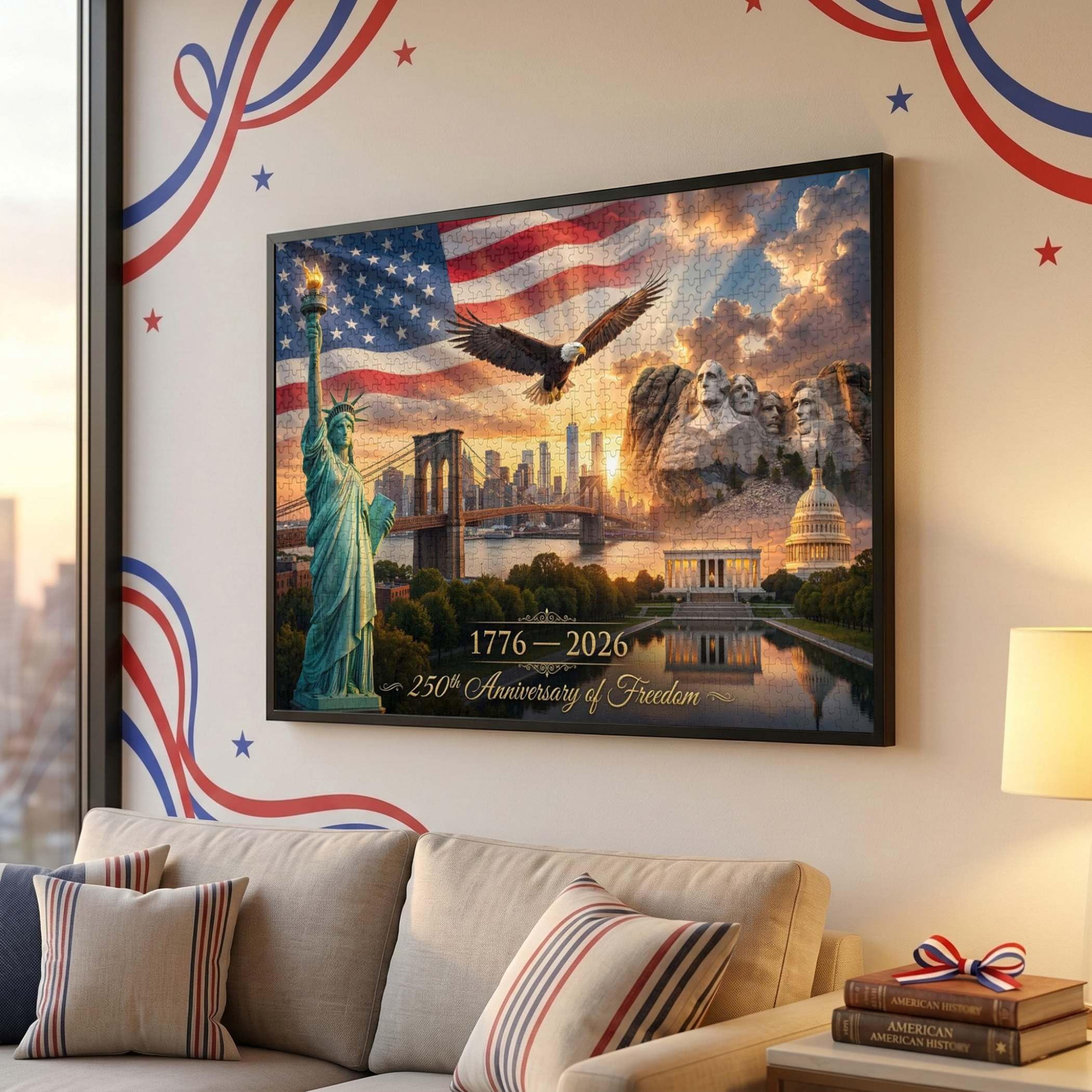 250th Anniversary of the USA Jigsaw Puzzle, 1000 Pieces 250 Years Independence Tribute, Family Game Nights Gift, 29.5" x 19.7"