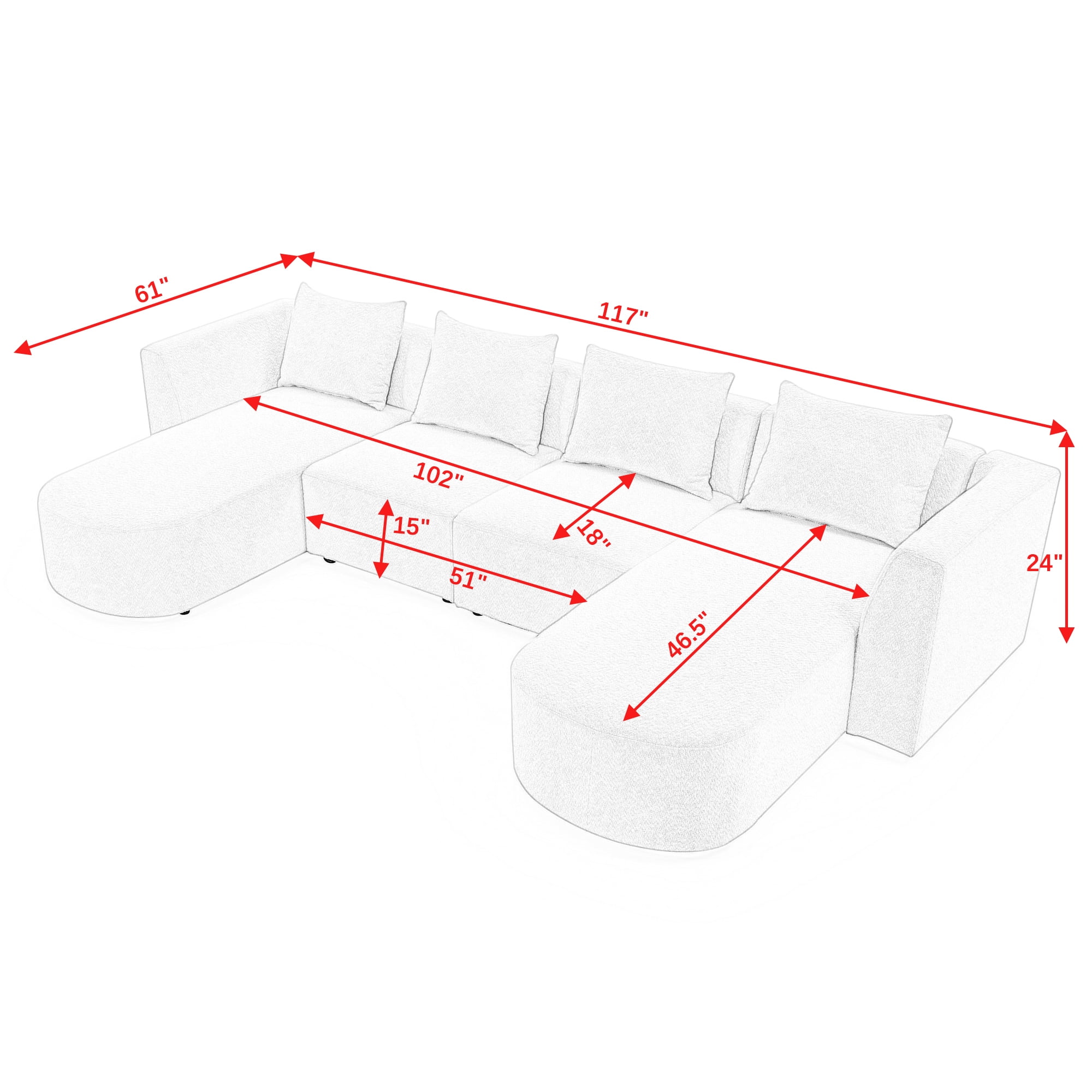 Kadyn 117" L Shape Sectional Sofa, Modern Sofa Couch with Two Single Seats and Two Chaises, 5-Seater Modular Sofa for Small Space Living Room, Beige