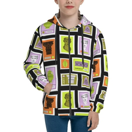 

Hoodies for Teen Girls Boys colorful Stamp Pattern Long Sleeve Youth Kids Essentials Zip Up Hoodie Lghtweight Fashion Hoodies & Sweatshirts Jacket Fall Winter Outfits Tops