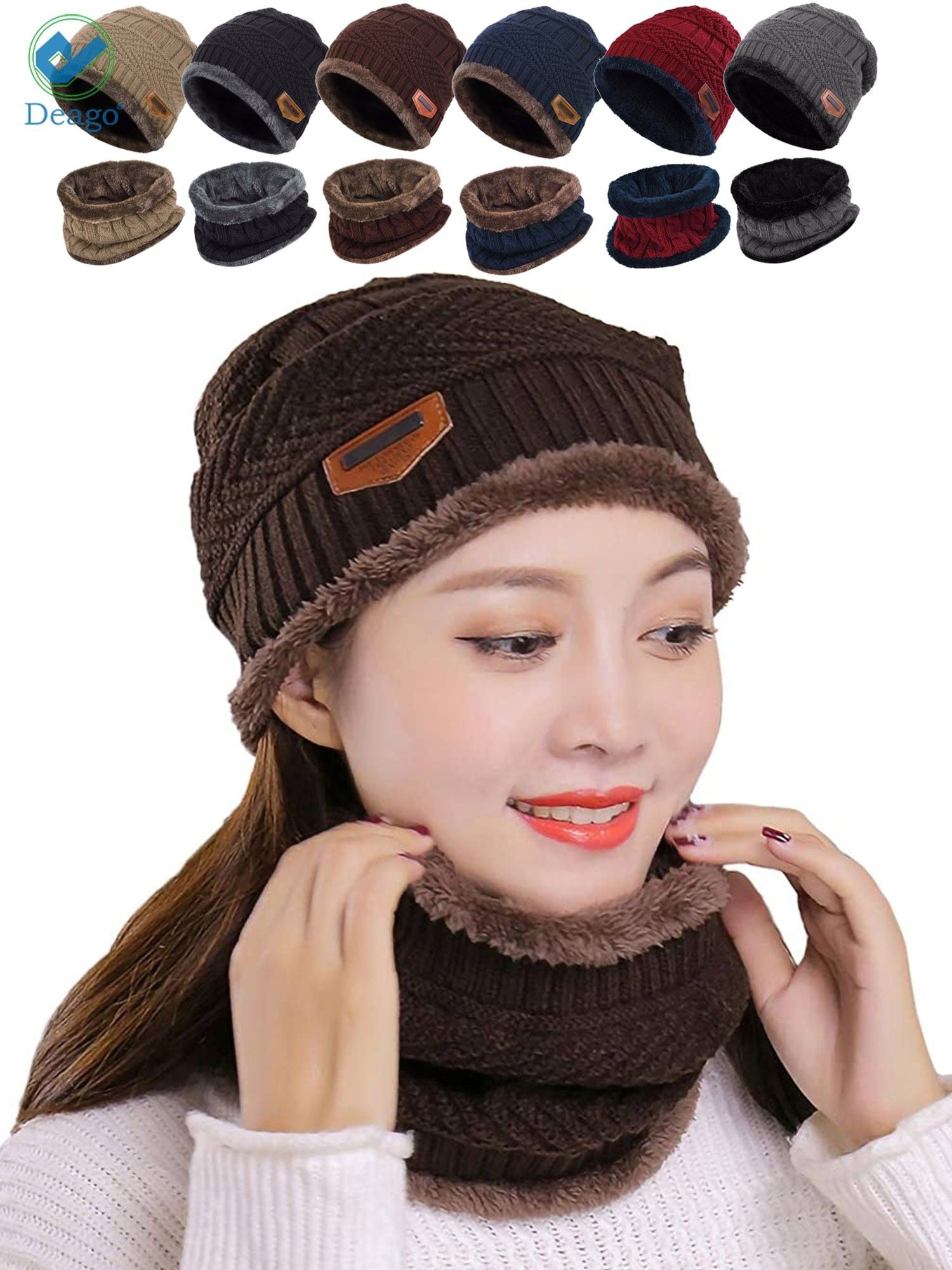 Two Pieces Winter Hat Scarf Set Wool Warm Women Cap Winter Hats for Men Knitted Fleece Lined Beanie Hat Men 