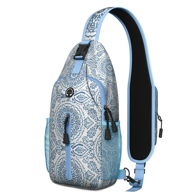 Nordic Geometric Sling Bag, Minimalist Sketch Style Crossbody Daypack for Daily Commute and Short Trips