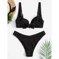 thumbnail image 4 of ZAFUL for Women's Swimwear High Cut V-wired Ribbed Bikini Set Black L, 4 of 7