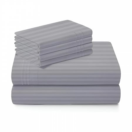 AUQ 2026 New 100% Pure Egyptian Cotton 800 Thread Count Sheet Set,4 Pc Set,King Size Sheet Set Sateen Weave,Soft Luxury Bedding,Fits Upto 21" Inch Deep Pocket (Silver Stripe,King Size)