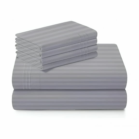 AUQ 100% Pure Egyptian Cotton 800 Thread Count Sheet Set,4 Pc Set,King Size Sheet Set Sateen Weave,Soft Luxury Bedding,Fits Upto 21" Inch Deep Pocket (Silver Stripe,King Size)