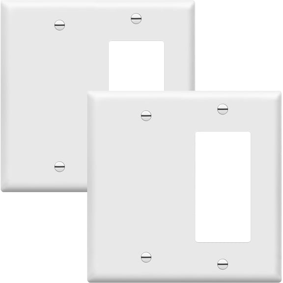 ENERLITES Combination Decorator Rocker/Blank Outlet Wall Plate, Standard Size, 2-Gang 4.50 inch x 4.57 inch Light Switch Cover, Polycarbonate Thermoplastic, UL Listed, White 2 Pack