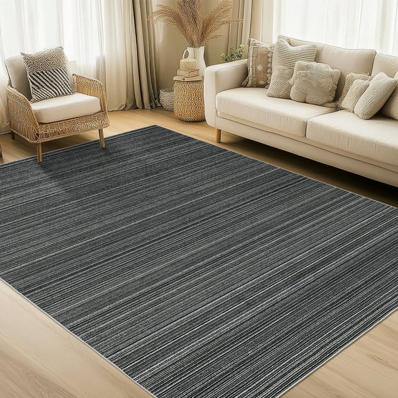 HOMERRY Striped Print Non Slip Area Rug 8' x 10' for Living Room Washable Indoor Carpet, Black