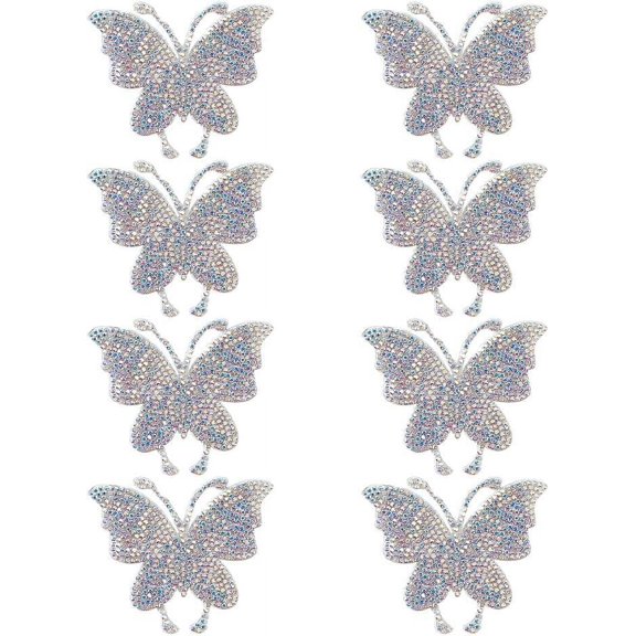 1box 8 pcs Rhinestone Butterfly Patches Felt Appliques Patch Decorative Clothes Patches Craft Accessories for Clothing Jeans Jackets Handbag Shoes