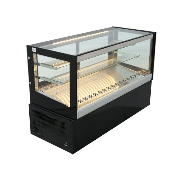 3 Layer 47 Inch Cake Display Refrigerator Cabinet Desktop Right Angle Refrigerated Cake Showcase Back Door Bakery Cabinet with Yellow LED Light and Demist Equipment 220V Black