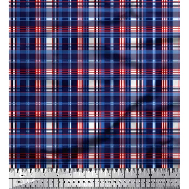 Soimoi Poly Georgette Fabric Plaid Check Fabric Prints By Yard 42 Inch Wide