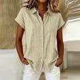 thumbnail image 2 of Lenpel Button down Shirts for Women Short Sleeve Collared Striped Cotton Linen Tops Business Casual Blouses, 2 of 6