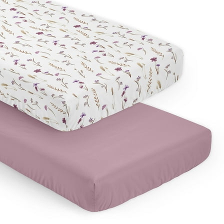 Sweet Jojo Designs Watercolor Floral Garden Purple Girl Fitted Crib Sheets Set 2 Piece