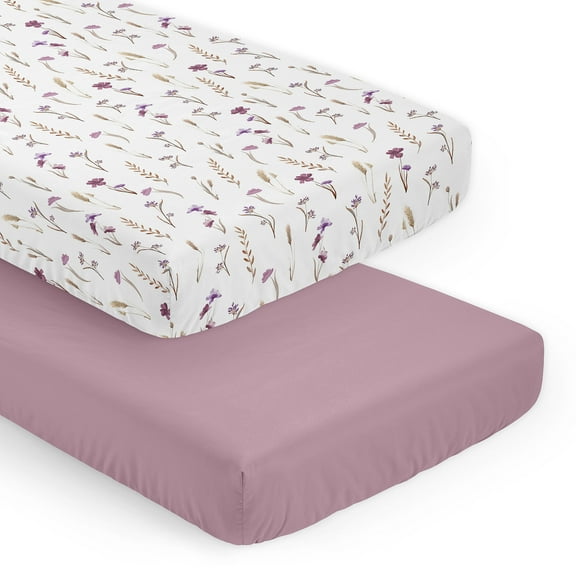Sweet Jojo Designs Watercolor Floral Garden Purple Girl Fitted Crib Sheets Set 2 Piece