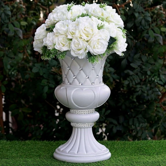 Efavormart 2 Pack 18" Tall White PVC 10mm Crystal Studded Italian Inspired Pedestal Column Plant Stand Pot