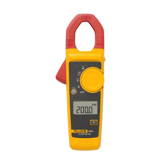 Fluke 302+ Digital Clamp Meter, 30mm Jaw, Measures AC Current to 400A, Measures AC/DC Voltage to 600V, Resistance, Continuity, and Capacitance Measure