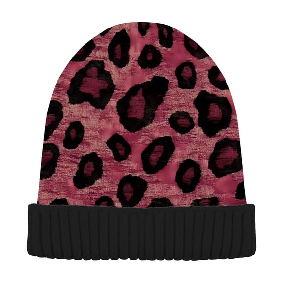 joogoo Leopard Red Beanie Hats Cuffed Winter Warm Knit Thick Beanies