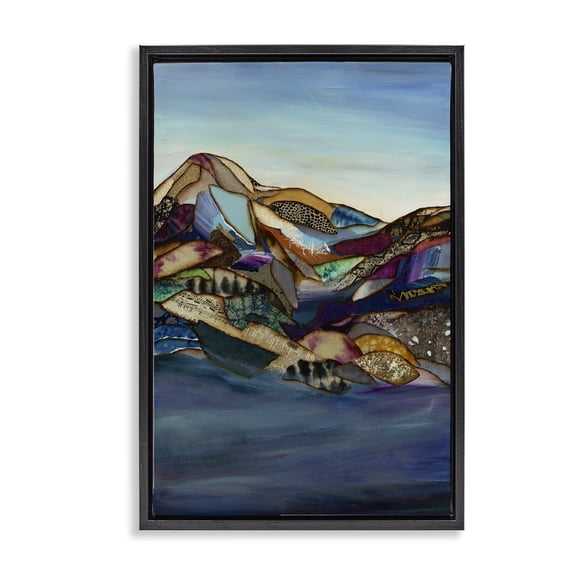 Stupell Industries Eclectic Patchwork Collaged Mountains Black Floating Frame Canvas Art, 17 x 25, by Van Horne-Borcherding