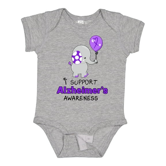 Inktastic I Support Alzheimer's Awareness Elephant with Purple Balloon Boys or Girls Baby Bodysuit