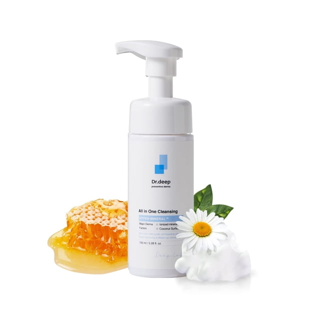 Dr.Deep All In One Cleansing (5.07 fl.oz) limpiador facial espuma de limpieza profunda que humecta los poros claros en pieles grasas, secas y sensibles con ingredientes naturales desmaquillantes