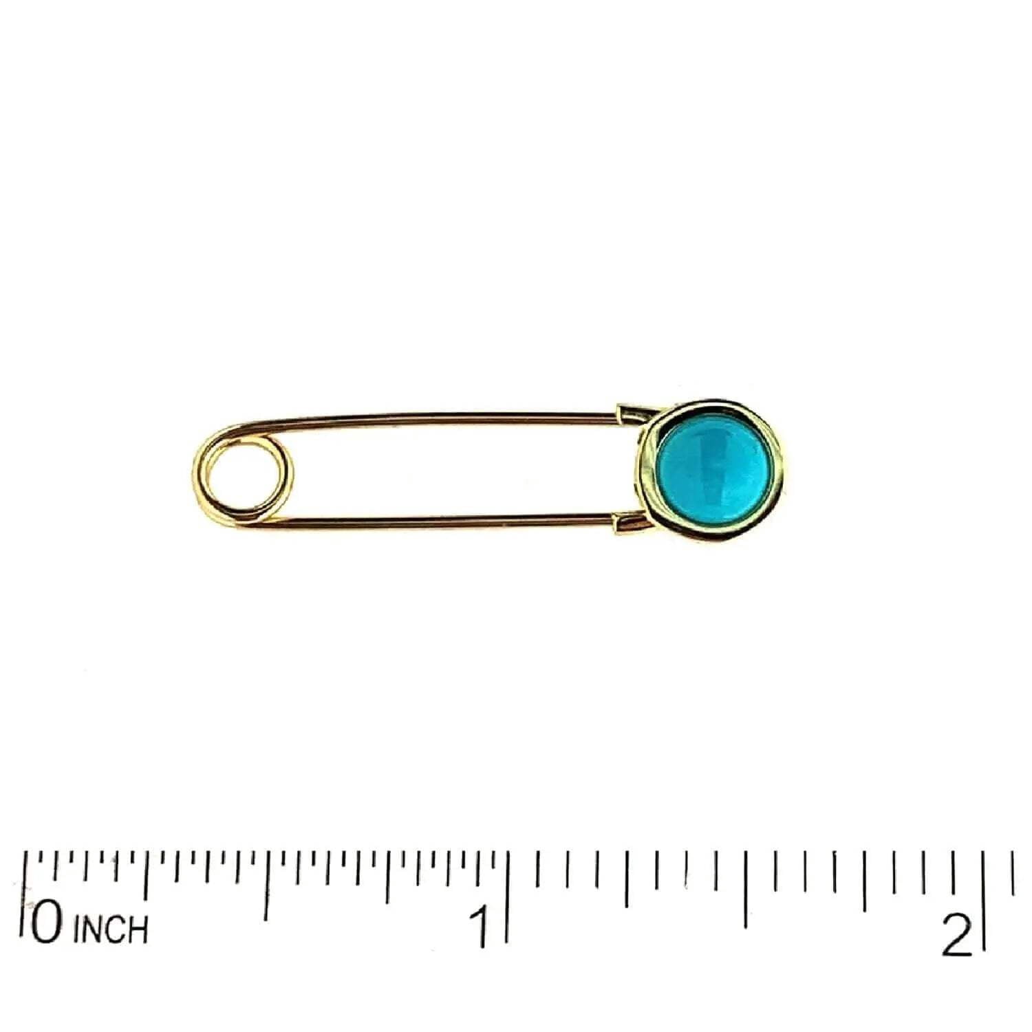 18k Solid Yellow Gold Turquoise Bead Safety Pin 1.25 inches