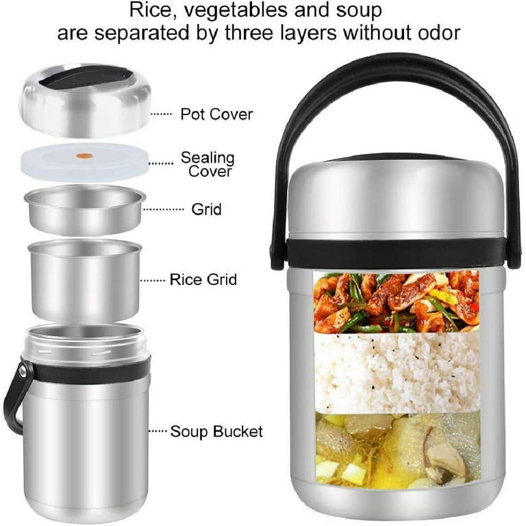 Fixoria 3 Layer Stainless Steel Mini Thermal Hot Lunch Box  Vaccum Insulated with Handle For Kids Picnic Container For Food Storage 3  Containers Lunch Box 