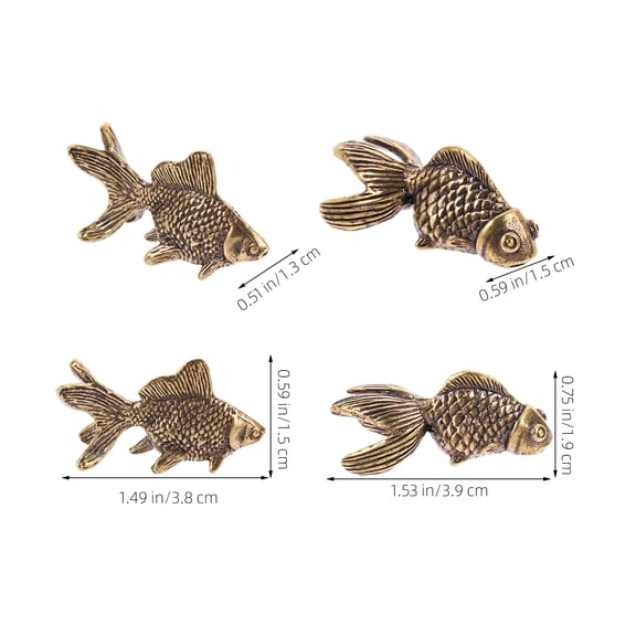 TABLZONE Golden Brass Fish Figurines 2 Pieces Desktop Ornaments Retro Style Home Decor