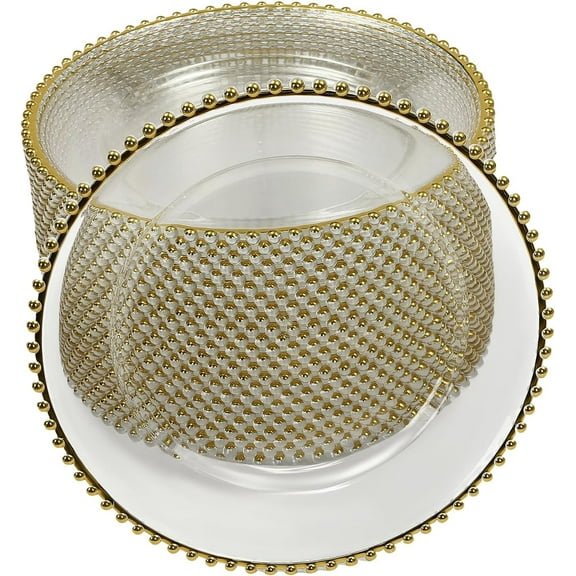 25 Pcs Clear Charger Plate 12.6 inch, clear charger plates with Gold Elegant Beaded Rim, Table Charger Plate Round Stackable for banquets, weddings, birthday parties