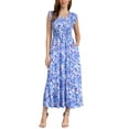 thumbnail image 1 of INSPIRAR CHIC Vestidos de Verano para Mujeres Casual con Mangas Cortas en V Cuello Fruncido Floral con Volantes y Capas Fluidas Maxi Vestido de Playa XL Azul, 1 of 6